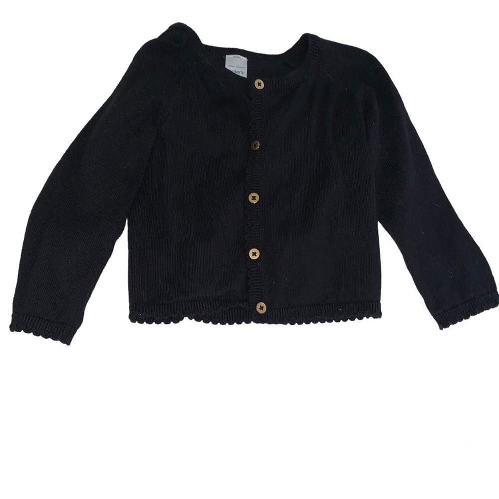 Carter’s Black Button Up Cardigan With Scalloped Trim Size 18 months EUC